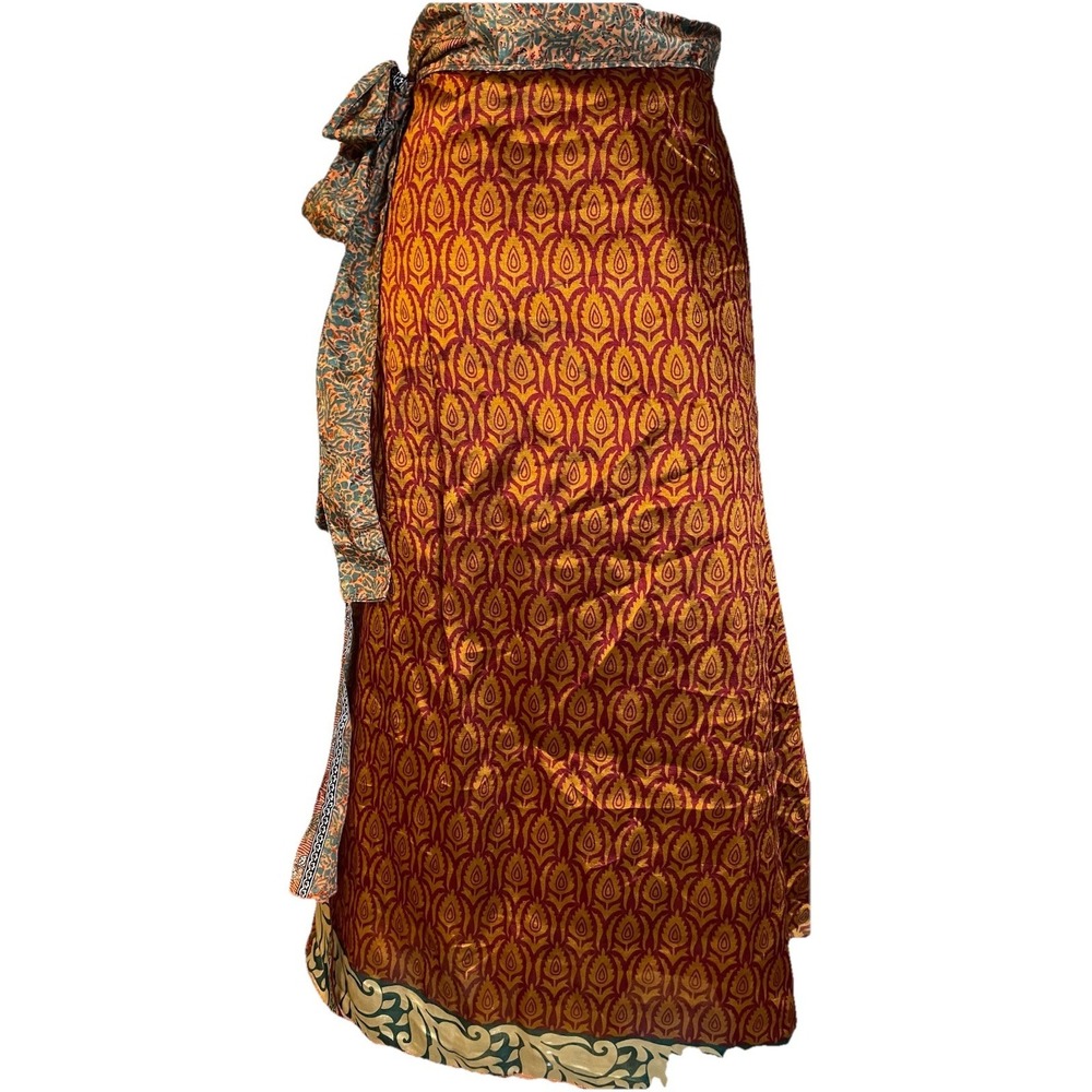 Kariza Vintage Reversible Wrap Maxi Skirt OS Layered Blue Gold Red Boho Peasant - Picture 3 of 14